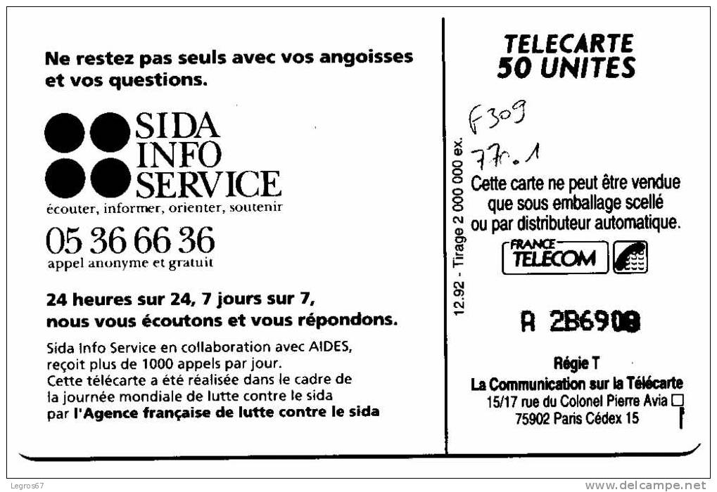 TELECARTE F 309 770.1 SIDA JOURNEE MONDIALE - 50 Units
