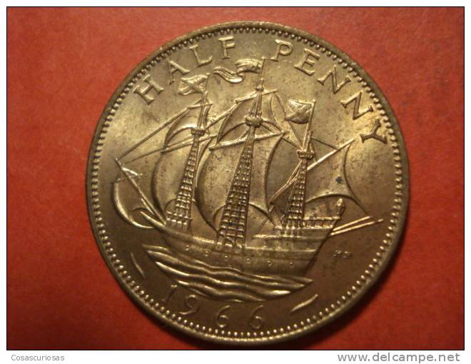 722  UNITED KINGDOM  UK GRAN BRETAÑA HALF PENNY  SHIP BARCO      AÑO / YEAR  1967  UNCIRCULATED - C. 1/2 Penny