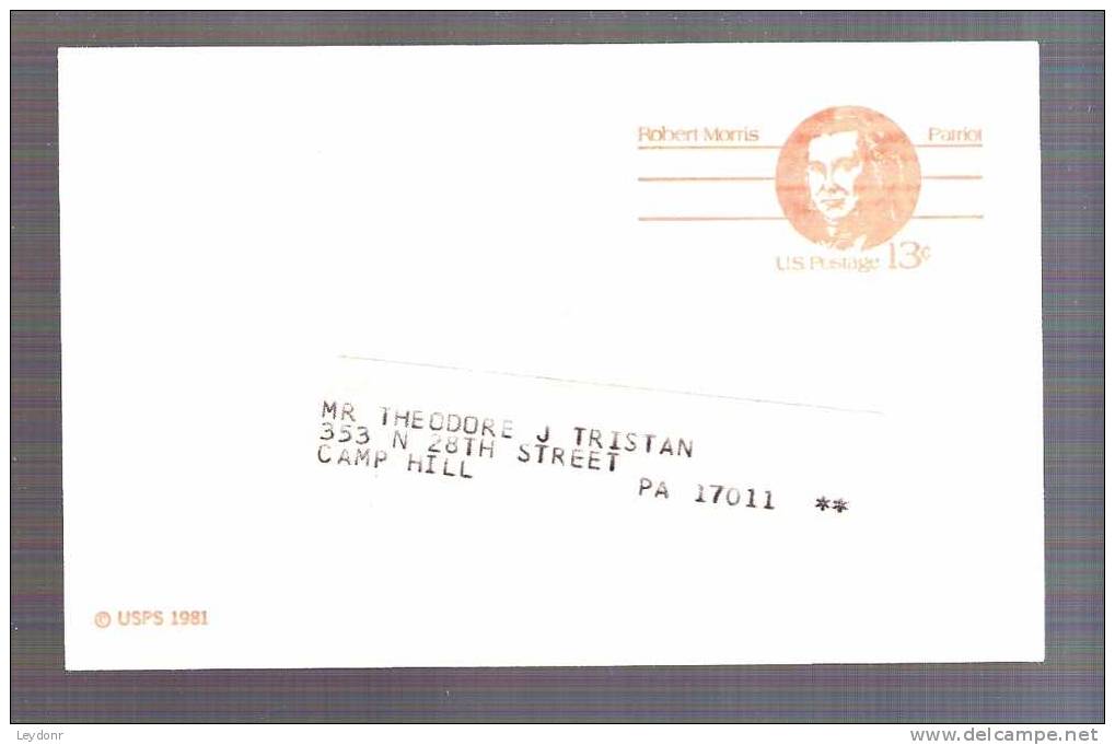 Postal Card - Robert Morris - Scott UX93 - 1981-00