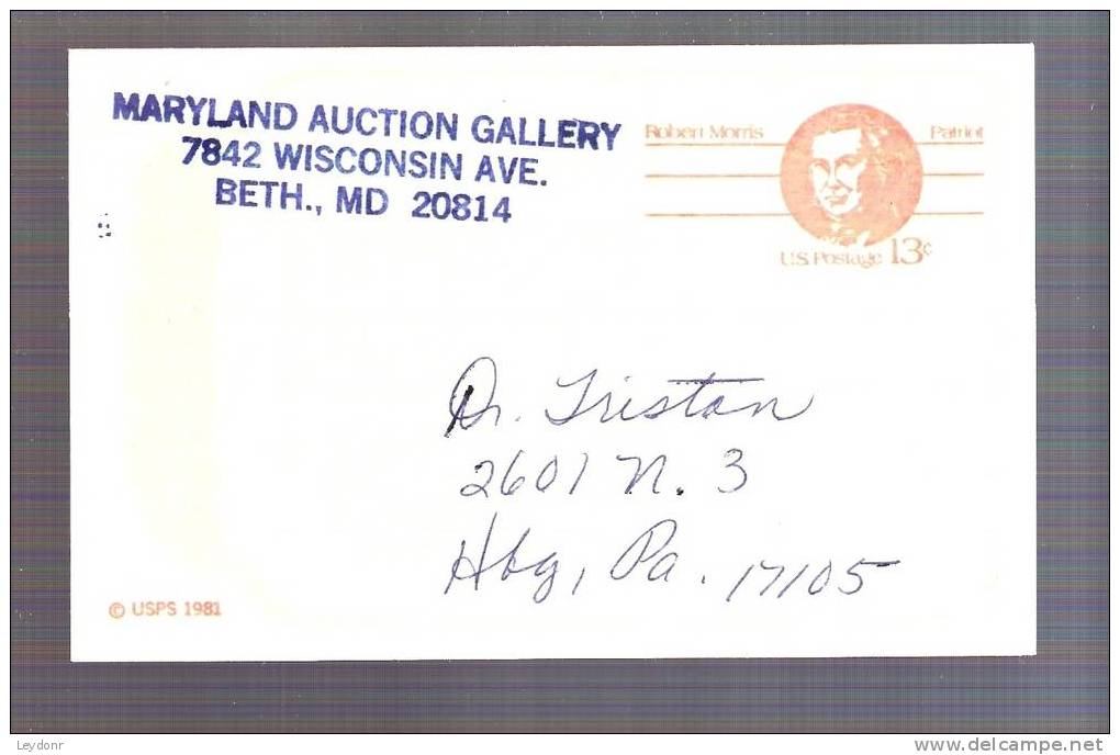 Postal Card - Robert Morris - Scott UX93 - 1981-00