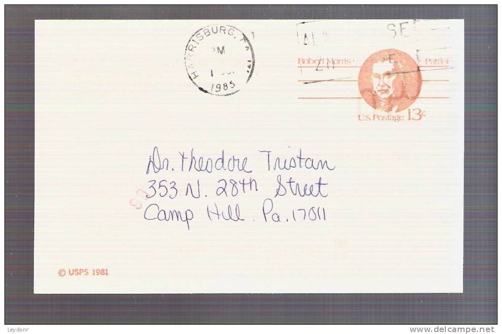 Postal Card - Robert Morris - Scott UX93 - 1981-00