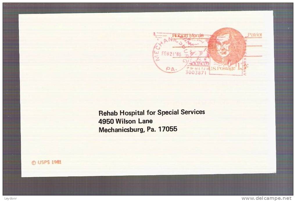 Postal Card - Robert Morris - Scott UX93 - 1981-00