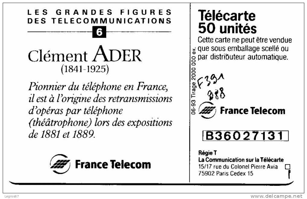 TELECARTE F 391 988 ADER FIGURES TELECOM 6 - 50 Einheiten