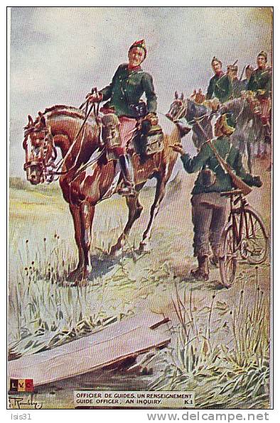 Militaria - Militaires - Guerre 1914-18 - Cyclisme - Vélo - Illustrateur - Officier De Guides, Un Renseignement - War 1914-18