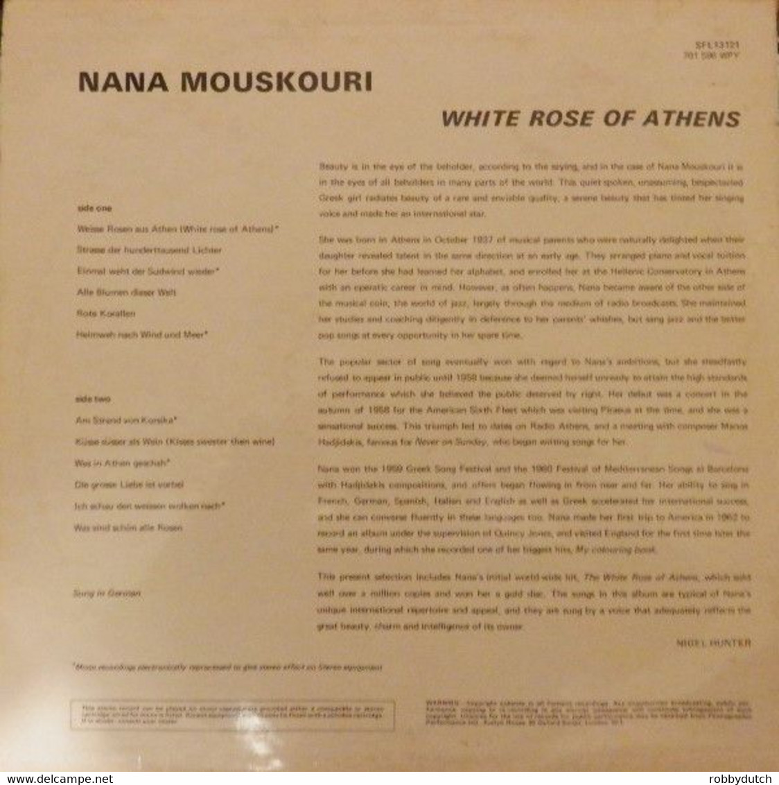 * LP * NANA MOUSKOURI - WHITE ROSE OF ATHENS (sung In German) (England 1967 Ex!!!) - Autres - Musique Allemande