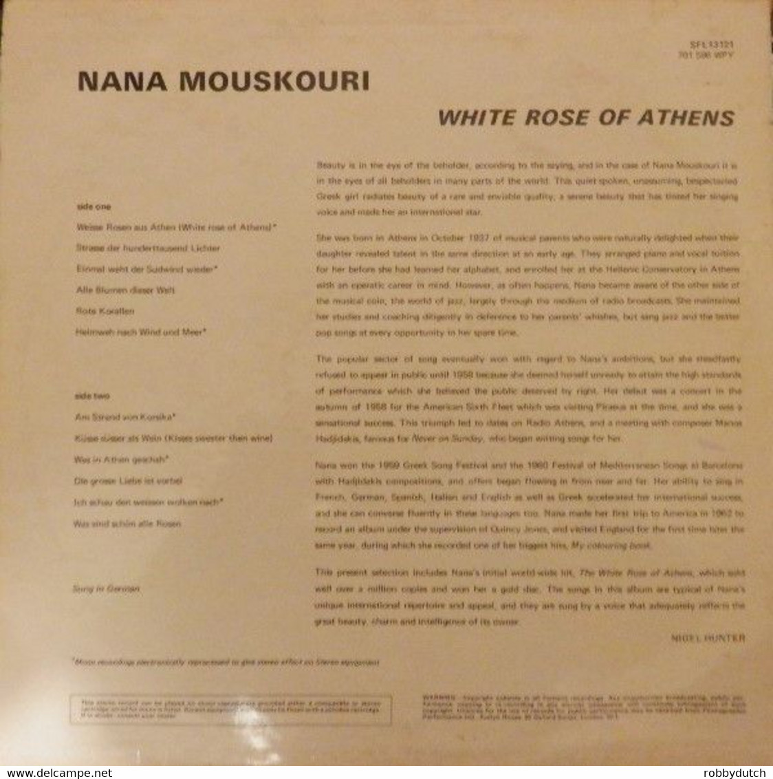 * LP * NANA MOUSKOURI - WHITE ROSE OF ATHENS (sung In German) (England 1967 Ex!!!) - Sonstige - Deutsche Musik