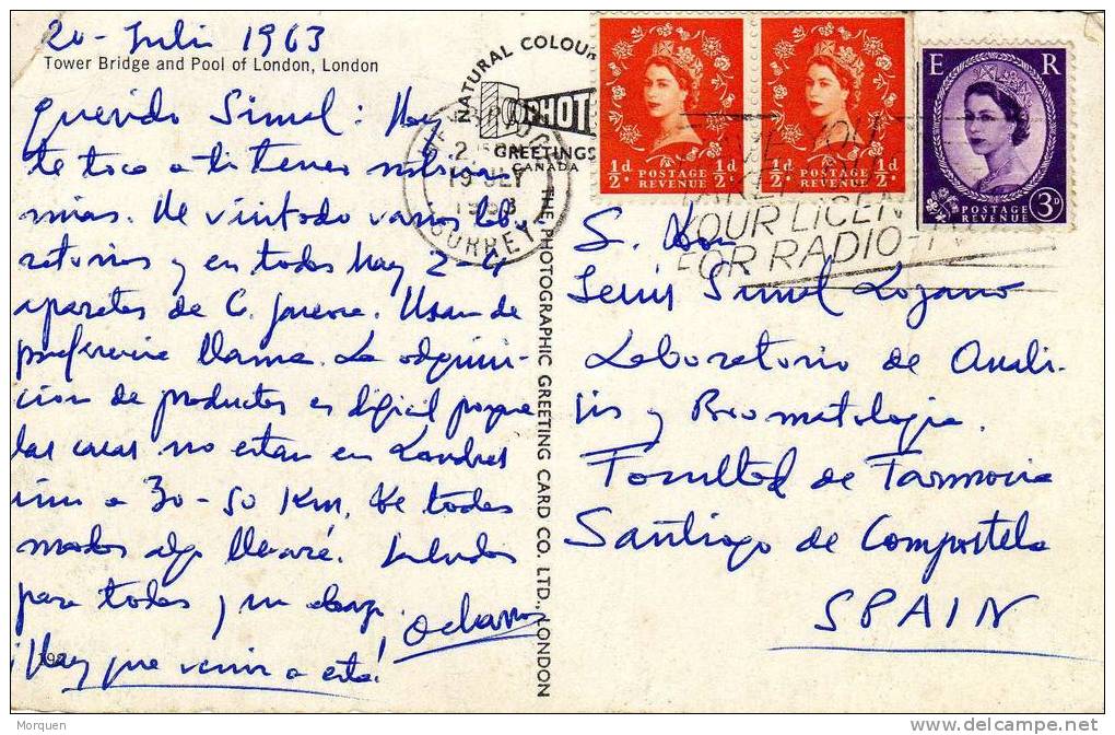 Postal CURREY (inglaterra) 1963 A España - Covers & Documents