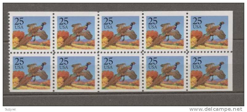 Etats-Unis**FAISAN- Bande10-birds-Pheasant-U.S.A-booklet Pane10-1990-oiseaux-Fazan   T- - Nuevos