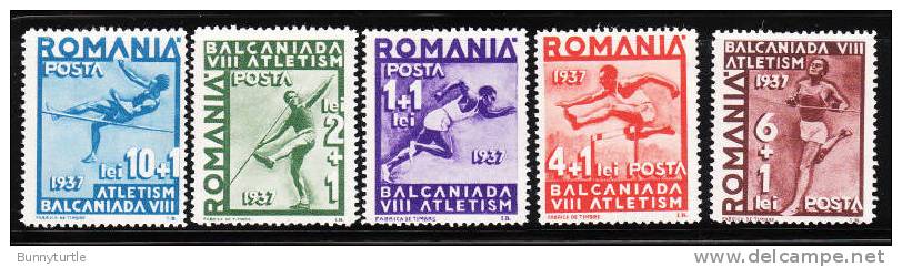 Romania 1937 8th Balkan Games Bucharest Hurdling High Jump MLH - Unused Stamps