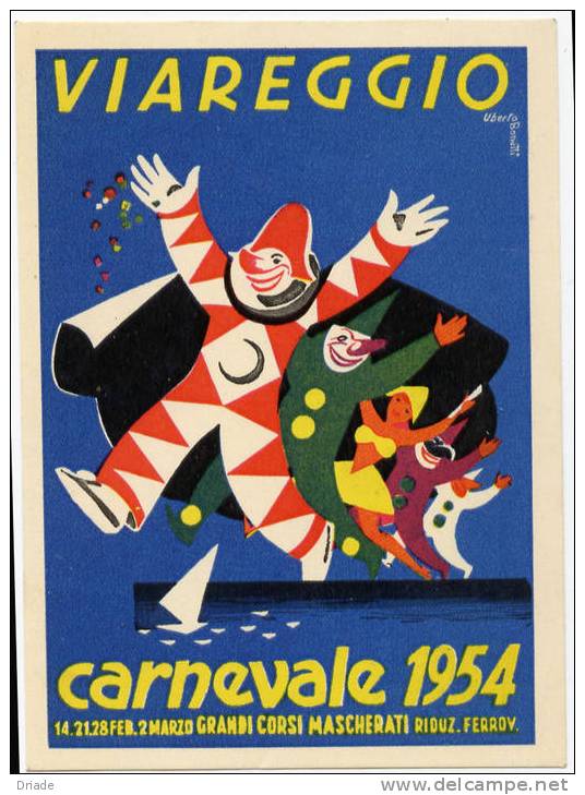 CARTOLINA CARNEVALE DI VIAREGGIO ANNO 1954 ILLUSTRATORE BONETTI LUCCA - Viareggio