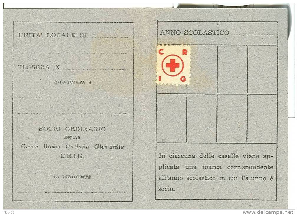 CROCE ROSSA ITALIANA GIOVANILE -TESSERA SCOLASTICA - - Red Cross