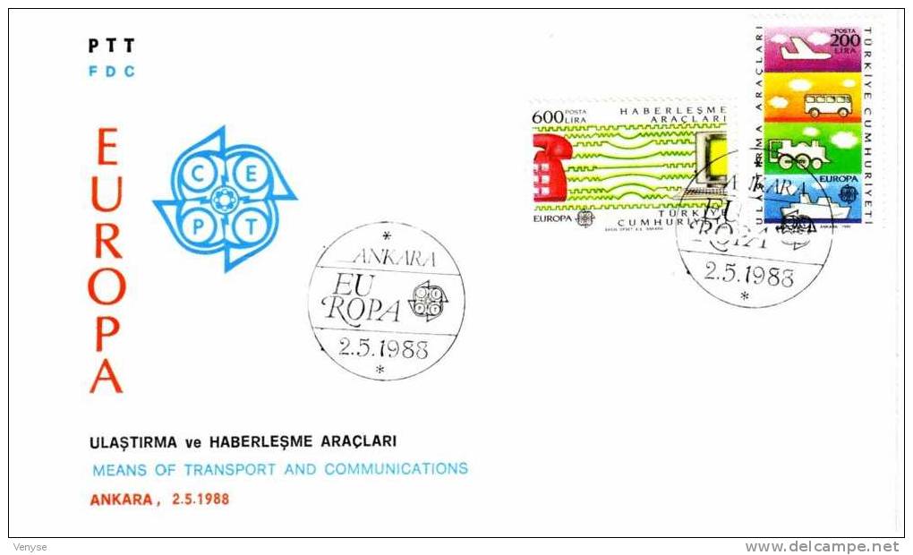 Env. FDC TURQUIE ¤ EUROPA Transports Et Communications 1986 - 1988