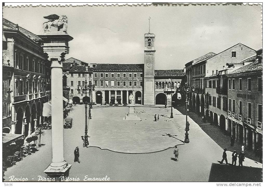 ROVIGO - PIAZZA VITTORIO EMANUELE - B/N VIAGGIATA  1952 - ANIMATA E VETTURA D'EPOCA. - Rovigo