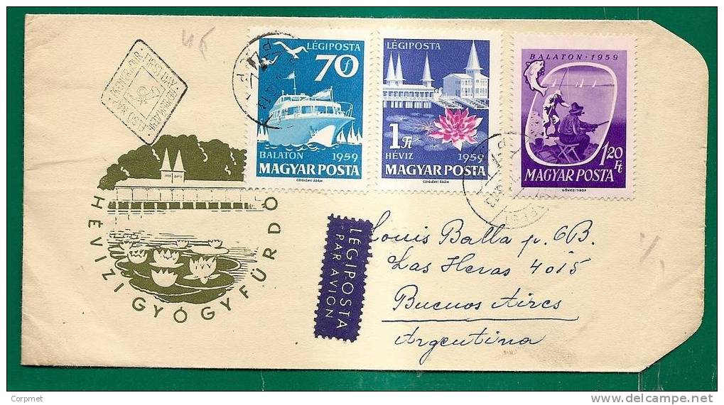 HUNGARY - 1959 LAC BALATON FIRST DAY COVER Sent To BUENOS AIRES - Brieven En Documenten