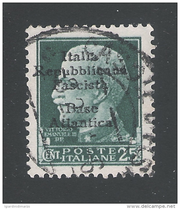 ITALIA- R.S.I. BASE ATLANTICA -1943: Valore Usato Da 25 C. Con Soprastampa NOT GUARANTEE - In Buone Condizioni - DC1879. - Emissions Locales/autonomes