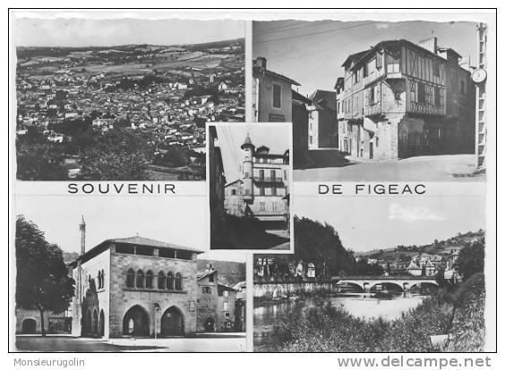 46 )FL) FIGEAC, Souvenir Multivues CPSM , Vue Générale, Quartier Du Vieux Figeac, Maison Sistéron, Hotel De La Monnaie.. - Figeac