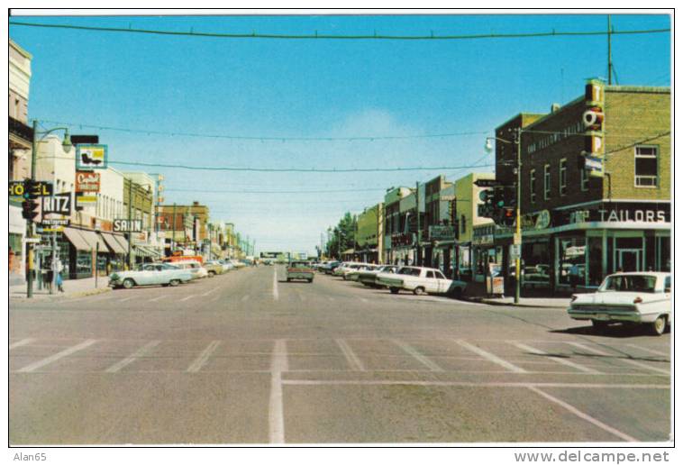 Lethbridge AB Chrome Street Scene Postcard, Vintage Autos Business Signs - Otros & Sin Clasificación