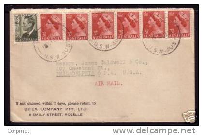 AUSTRALIA - VF 1953 PROFUSE FRANKING (7 Stamps) AIR MAIL COVER  ROZELLE To PHILADELPHIA - Postmark Collection