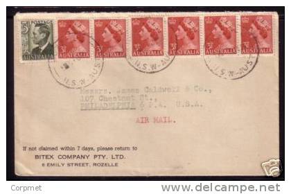 AUSTRALIA - VF 1953 PROFUSE FRANKING (7 Stamps) AIR MAIL COVER  ROZELLE To PHILADELPHIA - Marcophilie
