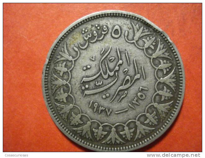 940  EGYPT EGYPTE EGIPTO    SILVER COIN PLATA      AÑO / YEAR  1937  MBC/ VF - Egypte