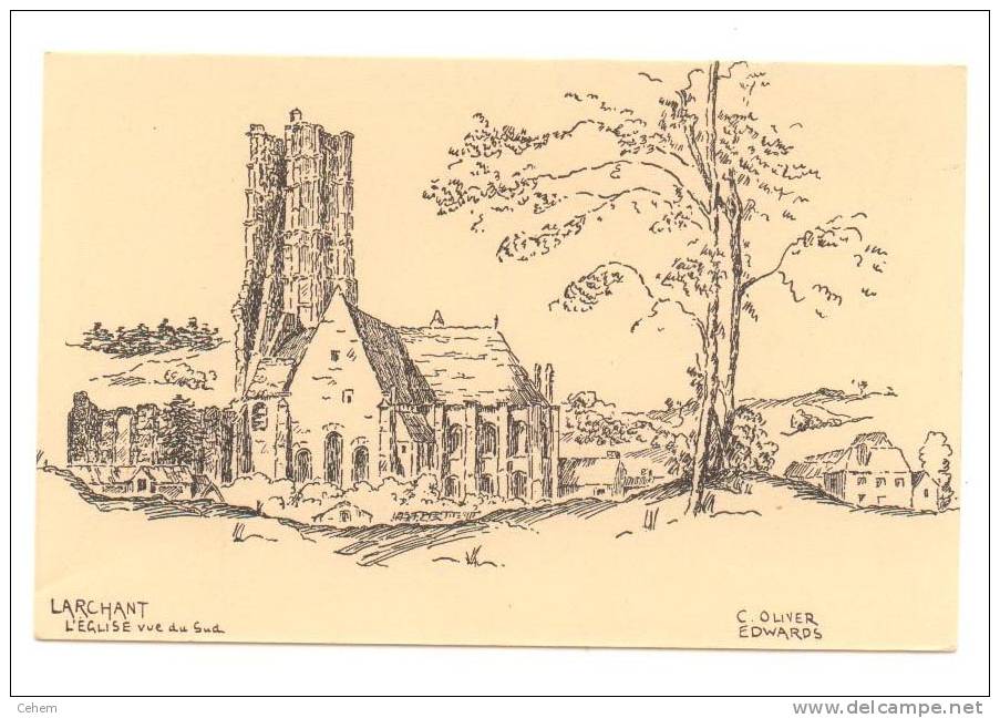 LARCHANT 77 LOT DE 2 CARTES L'EGLISE VUE DUI NORD ET VUE DE SUD D'APRES DESSIN - Larchant