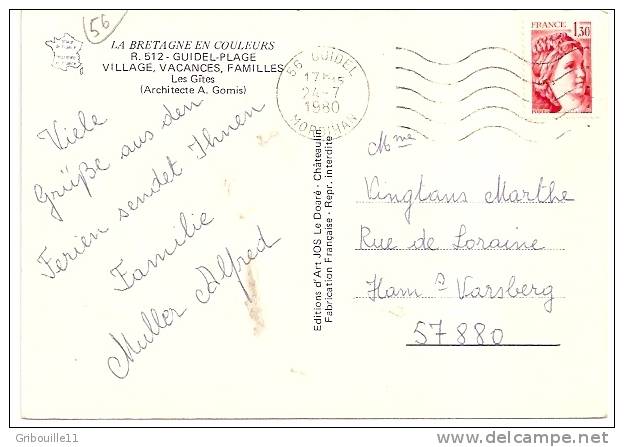 GUIDEL  PLAGE    -    ** 5 VUES V.V.F.et  LES GITES **   -    Editeur :JOS De CHATEAULIN (29)  N°R.512 - Guidel