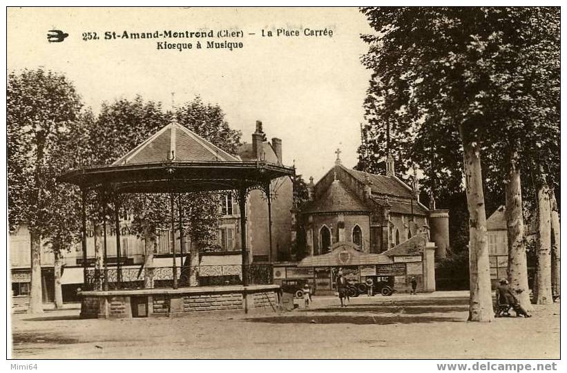 18--ST-AMAND-MONTROND--LA PLACE CARREE--KIOSQUE A MUSIQUE ET LA CHAPELLE-- . - Saint-Amand-Montrond