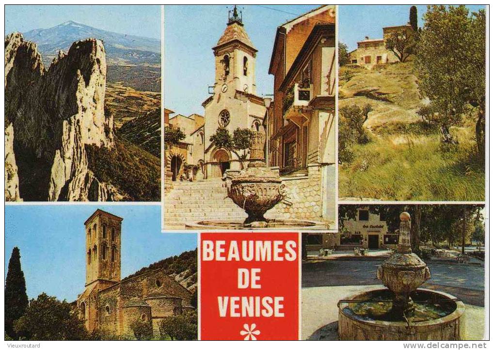 CPSM. BEAUMES DE VENISE. DENTELLES DE MONTMIRAIL.EGLISE.JOLI MAS.N.D. D'AUBUNE.FONTAINE. - Beaumes De Venise