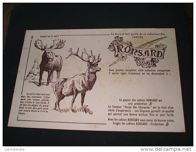 BUVARD :COLLECTION DES CAHIERS RONSARD N°8 LEQUEL EST LE CERF ?-TAILLE: 21 CM X 13.5CM - Stationeries (flat Articles)