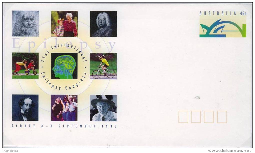 Léonard De Vinci, Bach, Tricycle, Cyclisme - AUSTRALIE - Entier Postal - Epilepsie 1995 - Entiers Postaux