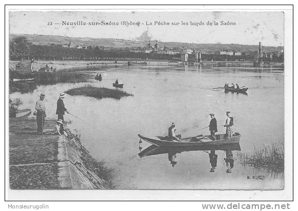 69 )FL) NEUVILLE SUR SAONE, Pêche Sur Les Bords De La Saone, N° 22, ANIMEE, ** - Neuville Sur Saone