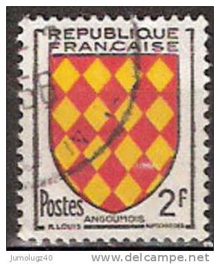 Timbre France Y&T N°1003 (02) Obl.  Armoirie De L´Angoûmois.  2 F. Noir, Rouge Et Jaune. Cote 0,15 € - 1941-66 Coat Of Arms And Heraldry
