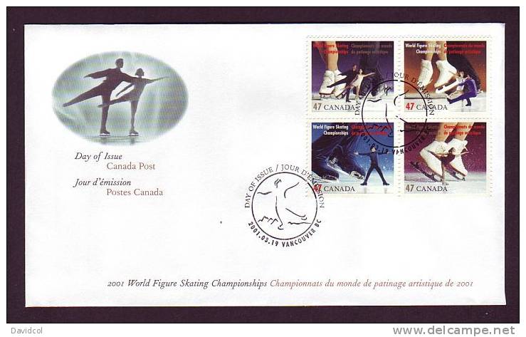 SA057-CANADA.- 2001.- CHAMPIONNATS DU MONDE DE PATINAGE ARTISTIQUE.- F.D.C. - Patinage Artistique