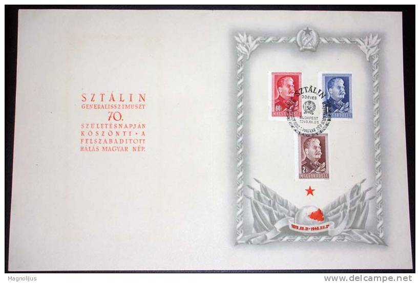 Hungary,History,Person,Russia,SSSR,Stalin,Birthday,Commemorative,Stamps And Seal,Sheet,vintage - Libretti