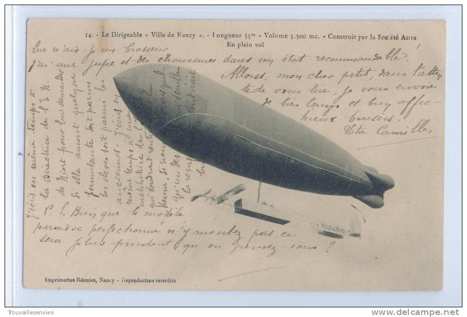 14. Le Dirigeable " VILLE DE NANCY " - Long. 55m. - Volume 3.300 Mc. - Construit Par Société Astra - Zeppeline