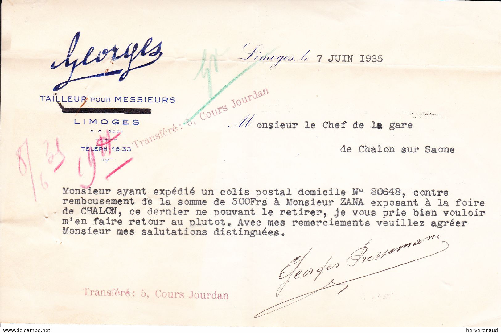 Paix 283 Sur Lettre  Des Ets Georges à Limoges , Pour Chalon-sur-Saône + Flamme - 1932-39 Paix
