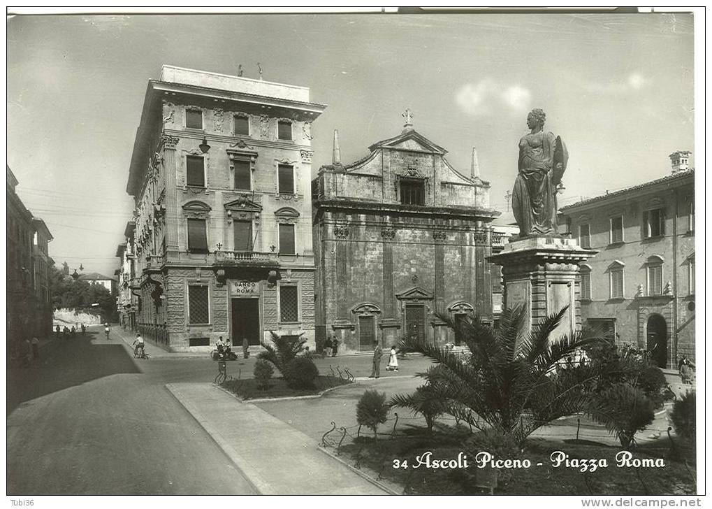 ASCOLI PICENO - PIAZZA  ROMA  - B/N VIAGGIATA  1953 -  ANIMATA. - Ascoli Piceno