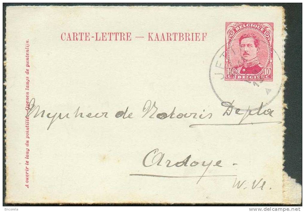 EP Carte-lettre 10 Centimes Emission 1915, Obl. Sc JETTE Du 9-VIII-1919 Vers ARDOYE. - 3675 - Postbladen