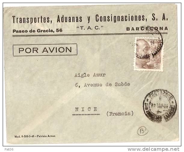 BARCELONA  1948   -  NICE - Storia Postale