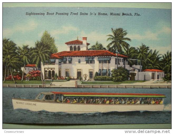 862 UNITED STATES USA  MIAMI BEACH BOAT PASSING  AÑOS/ YEARS / ANNI  1950 - Miami Beach