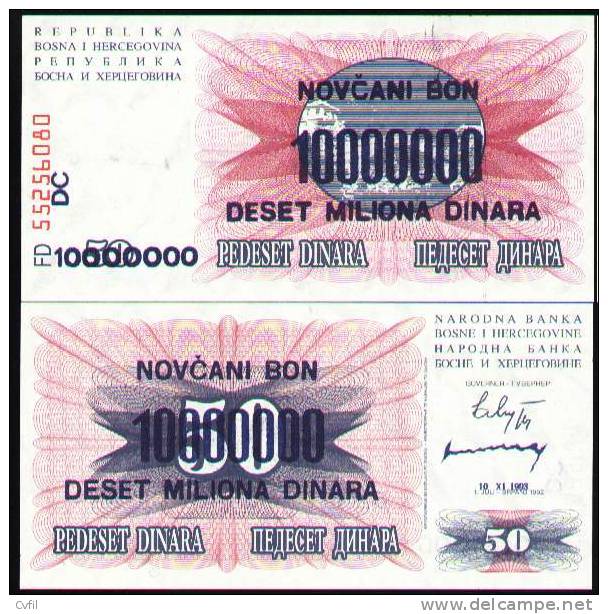 BOSNIA + HERZEGOVINA 1993 -  10.000.000 DINARA - WPM 36 - UNC - Bosnia And Herzegovina