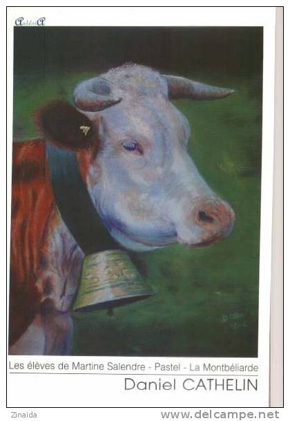 CARTE POSTALE D UNE VACHE MONTBELIARDE - DESSIN PASTEL DES ELEVES DE MARTINE SALENDRE - DANIEL CATHELIN - Tauri