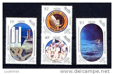 NEVIS 1989, 20e Anniversaire Premier Homme Sur La Lune, 4 Valeurs, NEUFS. R393 - Amérique Du Sud