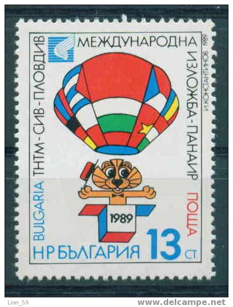 3811 Bulgaria 1989 Young Inventors' Exhibition, Plovdiv ** MNH / Balloon , Animals LION  , FAIR PLOVDIV 1989 - Other (Air)