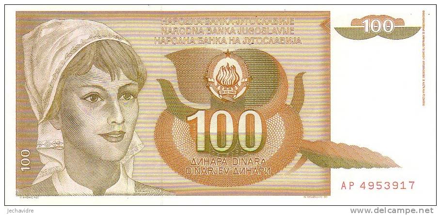 YOUGOSLAVIE   100 Dinara  Daté Du 01-03-1990   Pick 105     ***** BILLET  NEUF ***** - Yugoslavia