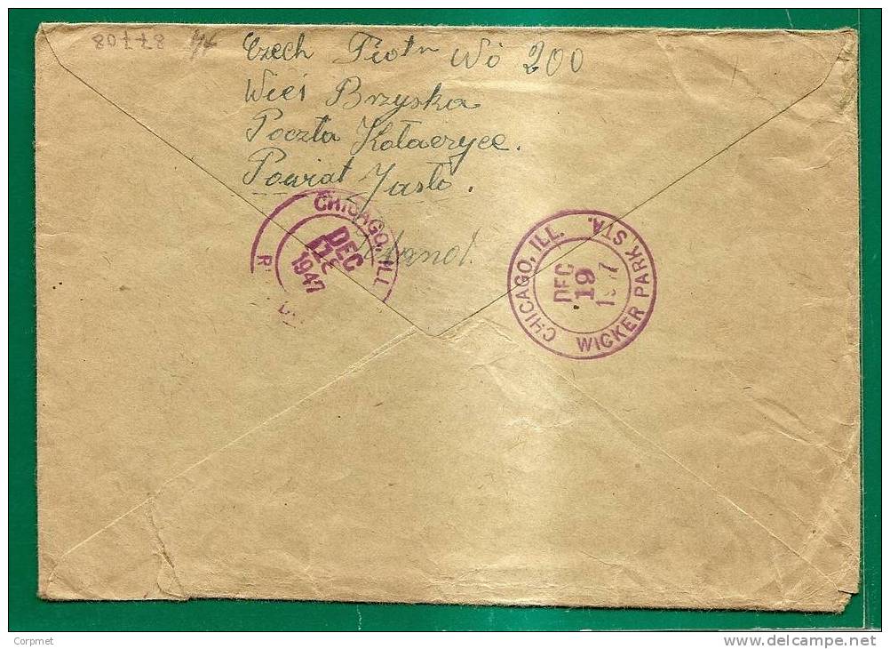 POLAND VF KOLACZYCE REG AIR MAIL 1947 COVER To CHICAGO (reception At Back) - Trio Of Yvert # A15 - 30z - Airplanes