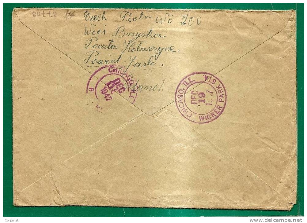 POLAND VF KOLACZYCE REG AIR MAIL 1947 COVER To CHICAGO (reception At Back) - Trio Of Yvert # A15 - 30z - Aviones