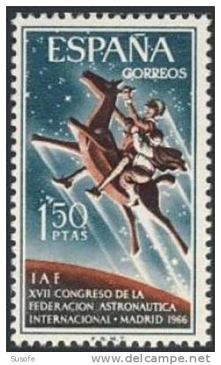 España 1966 Edifil 1749 Sello ** XVII Congreso Federación Astronautica Internacional Don Quijote Y Sancho Panza Sobre C - Neufs