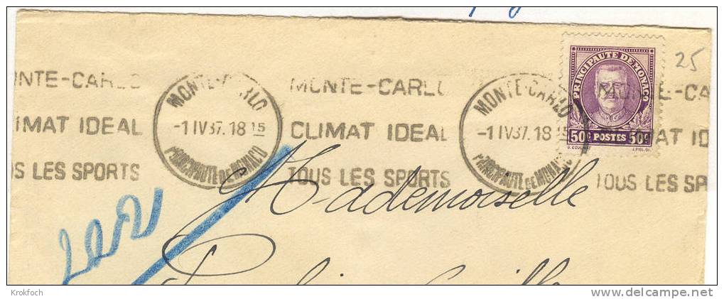 Monaco - Lettre Entière 1937 Avec Flamme Climat Et Sport - Postmarks