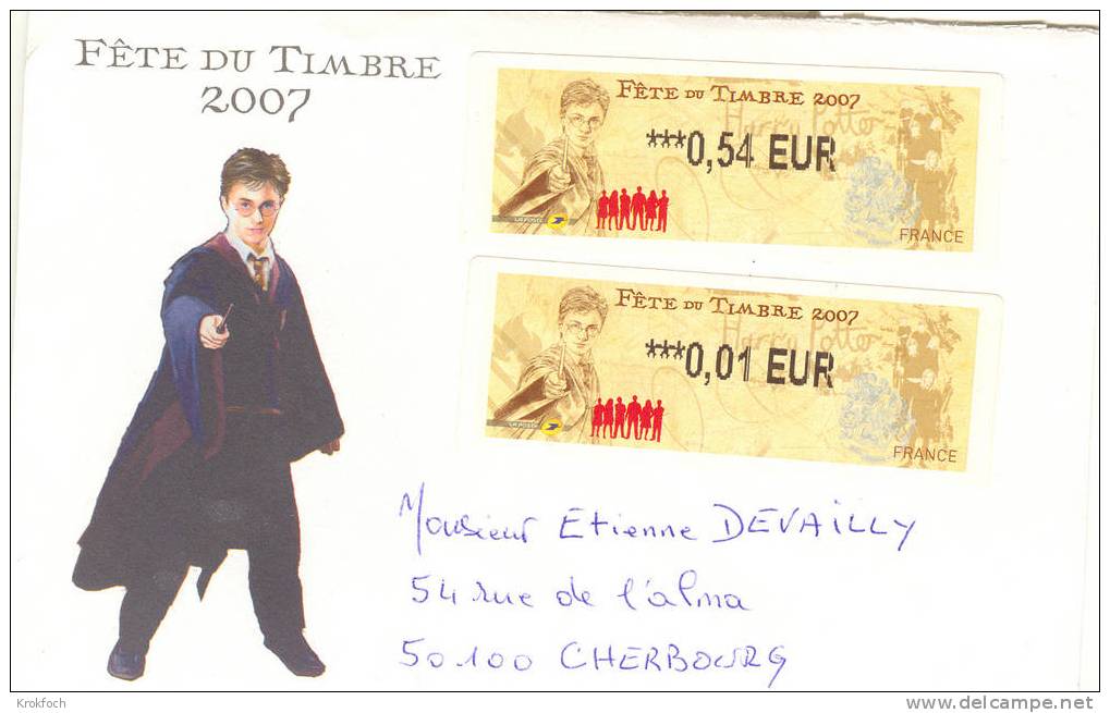 Vignettes Harry Potter 2007 Sur Lettre Fête Du Timbre - 1999-2009 Illustrated Franking Labels